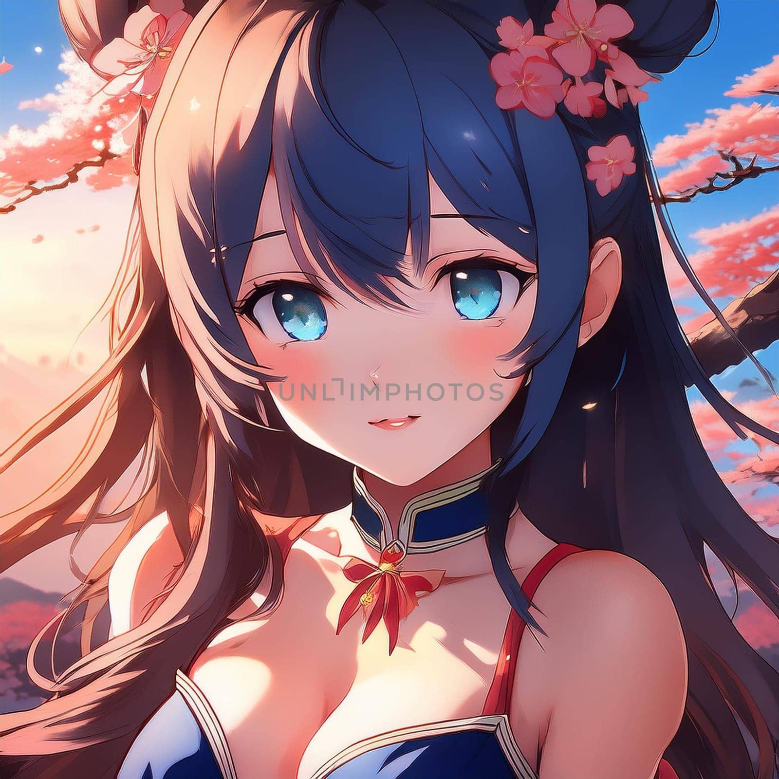 gorgeous young japanese manga woman illustration, AI generated image