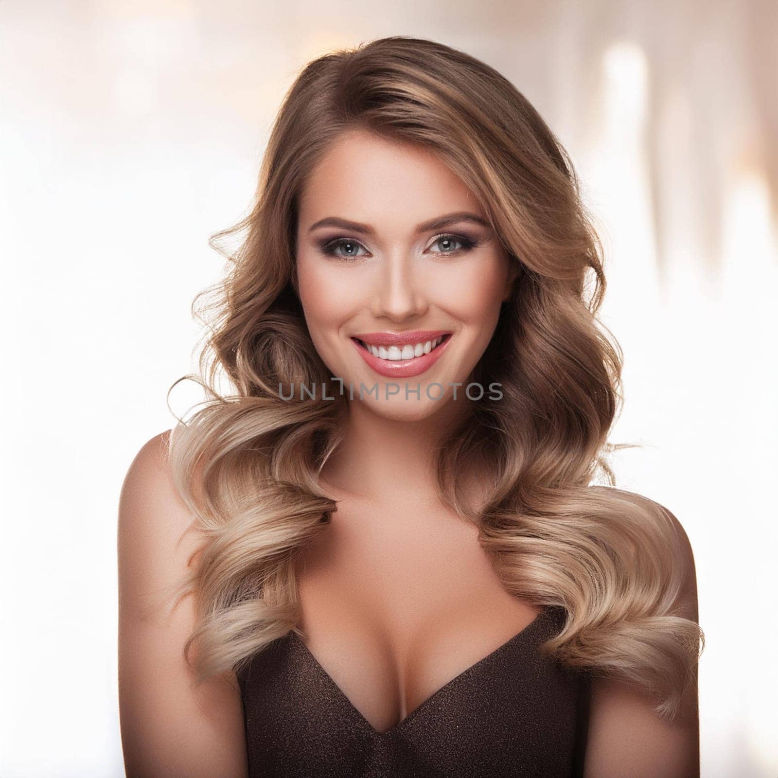 pretty young flirty woman smiling, AI generated image
