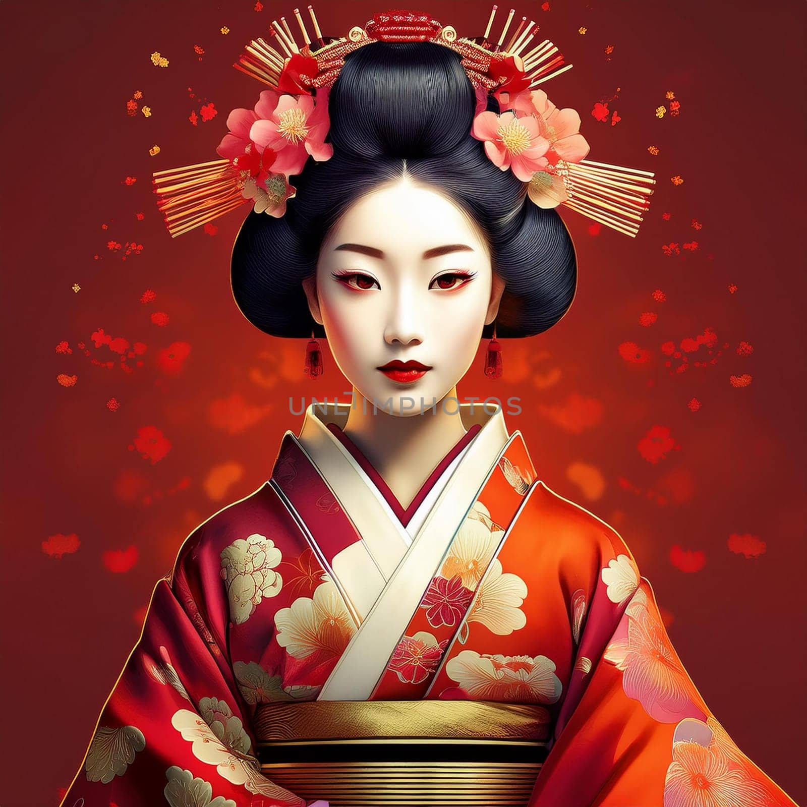gorgeous young japanese geisha woman, AI generated image