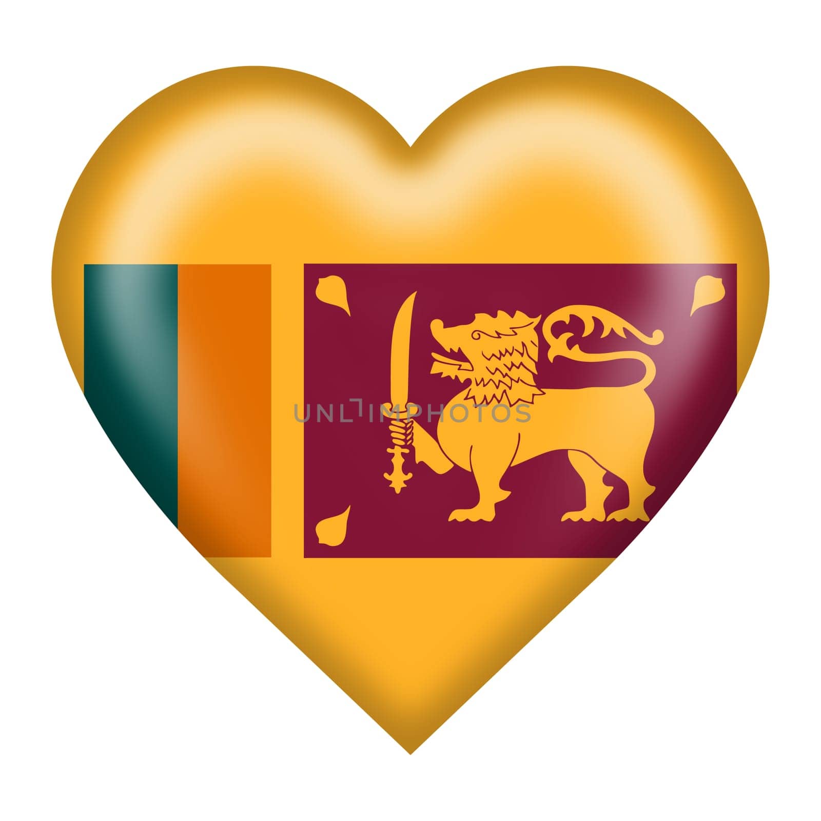 A Sri Lanka flag heart button isolated on white with clipping path