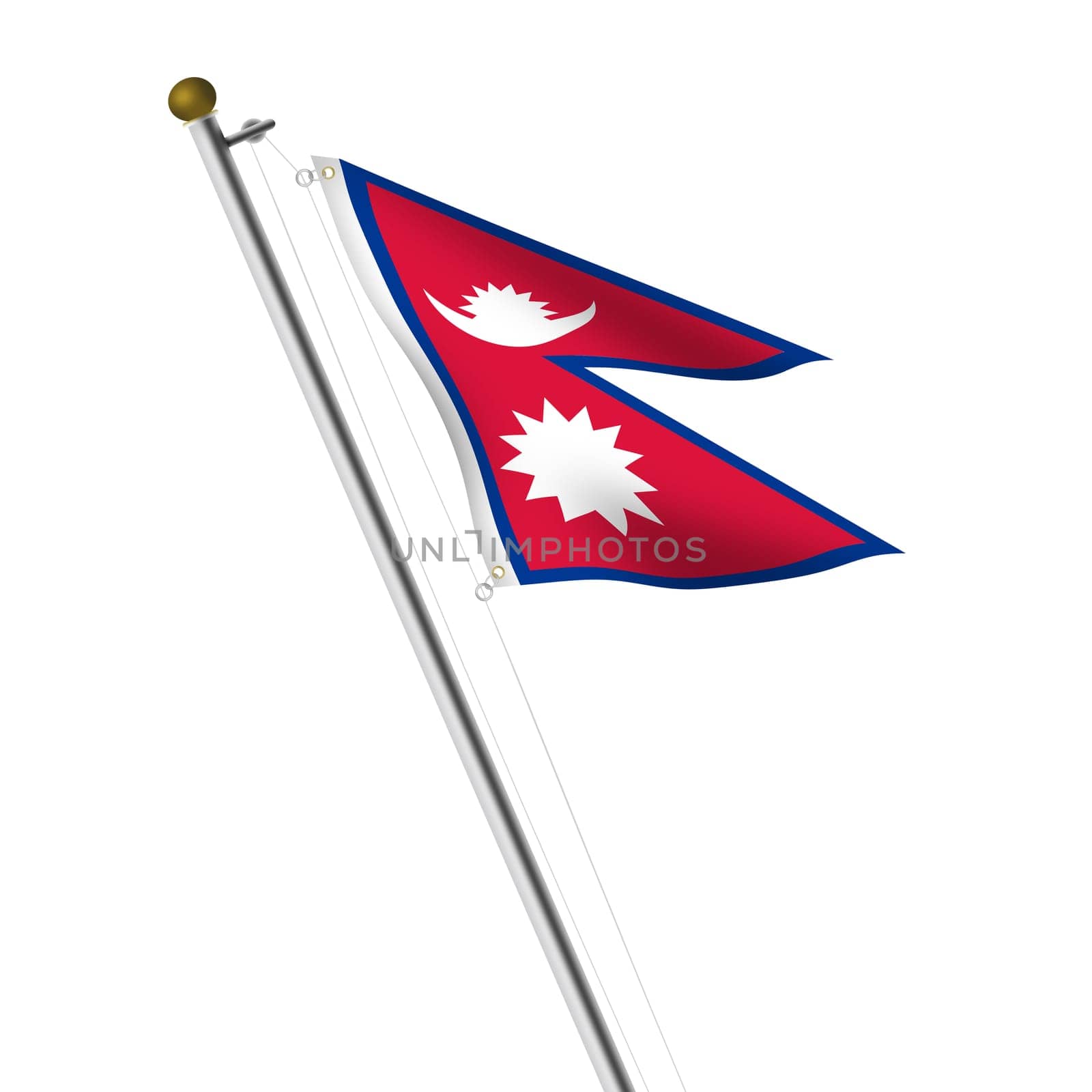A Nepal flagpole 3d illustration on white with clipping path