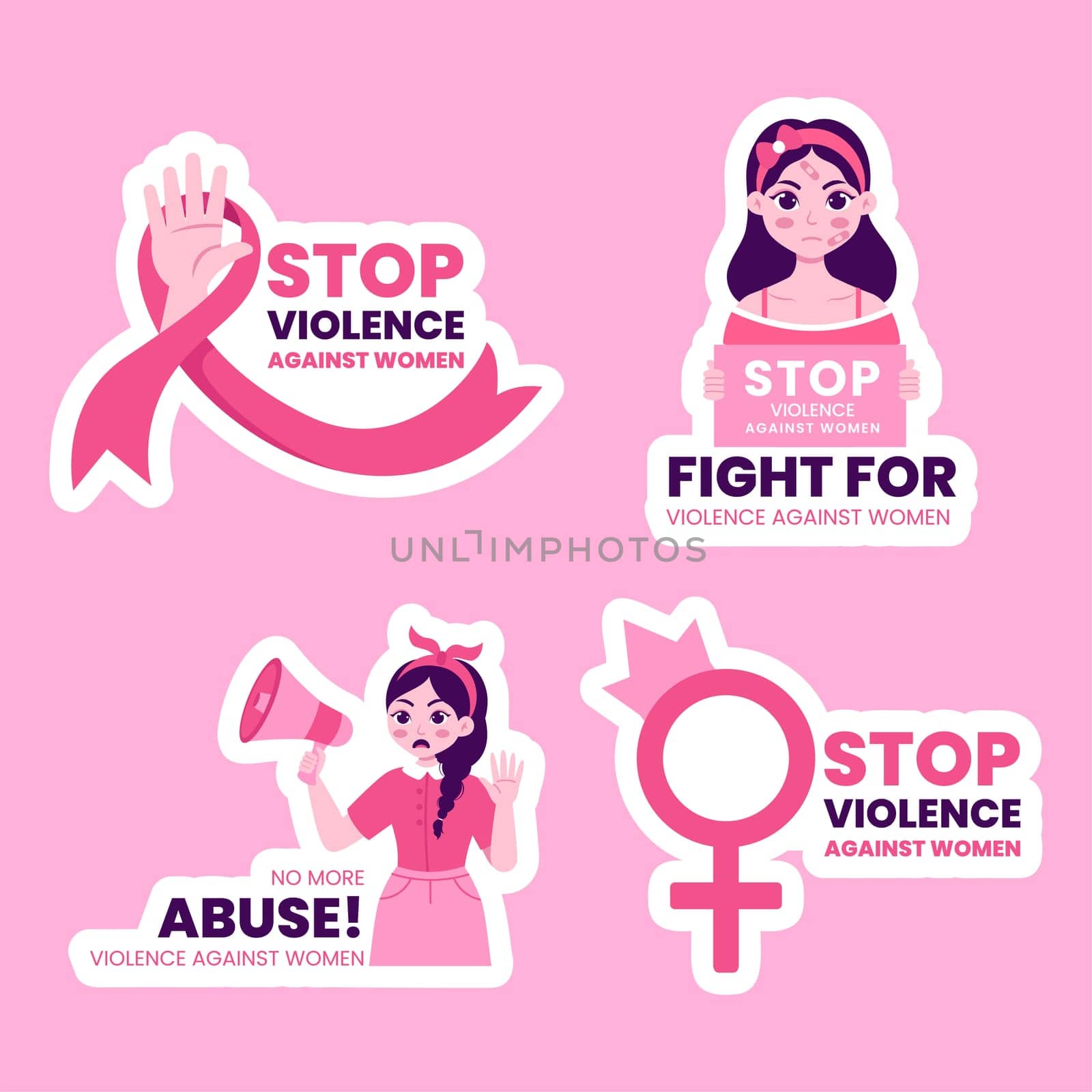End Violence Against Women Awareness Label with Cartoon Background