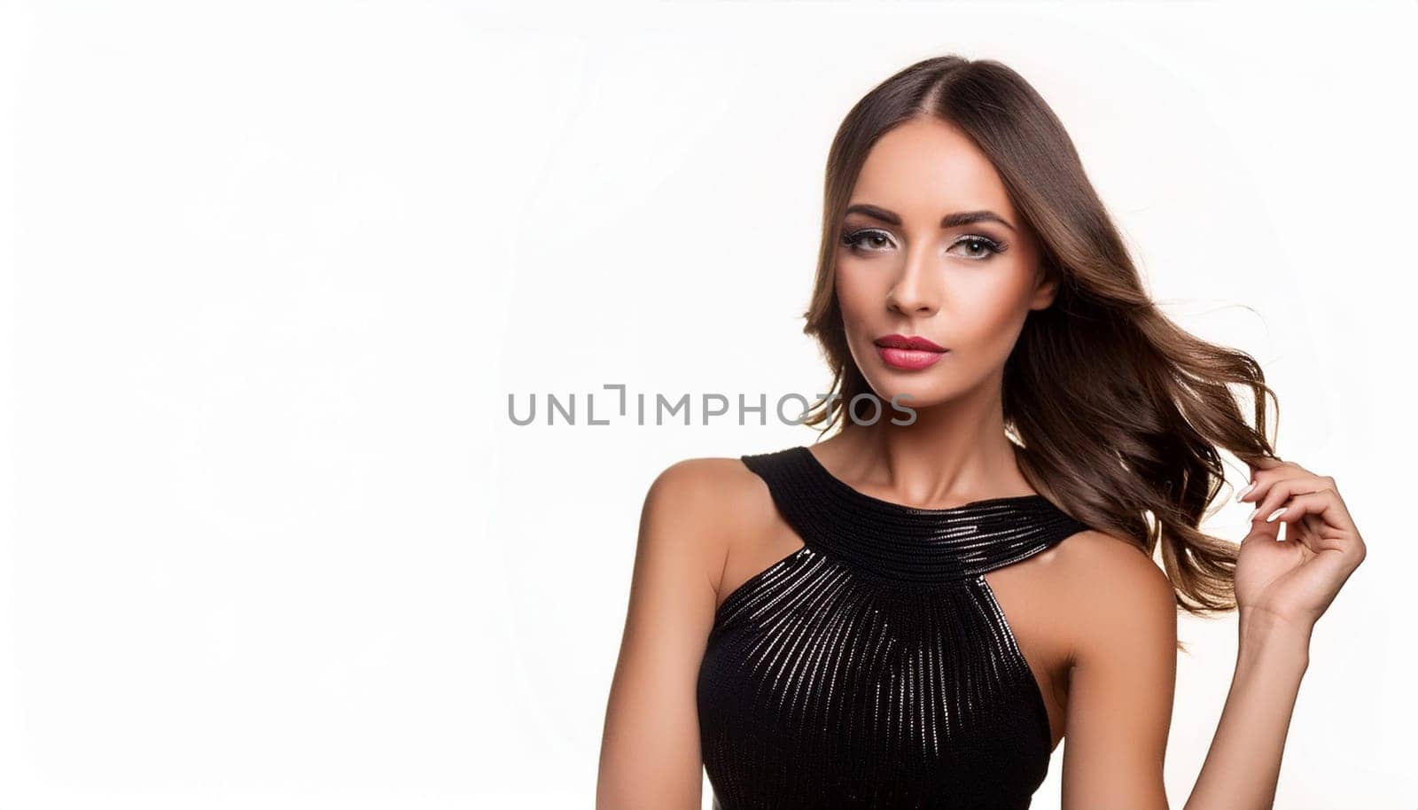 gorgeous woman in black dress, AI generated image