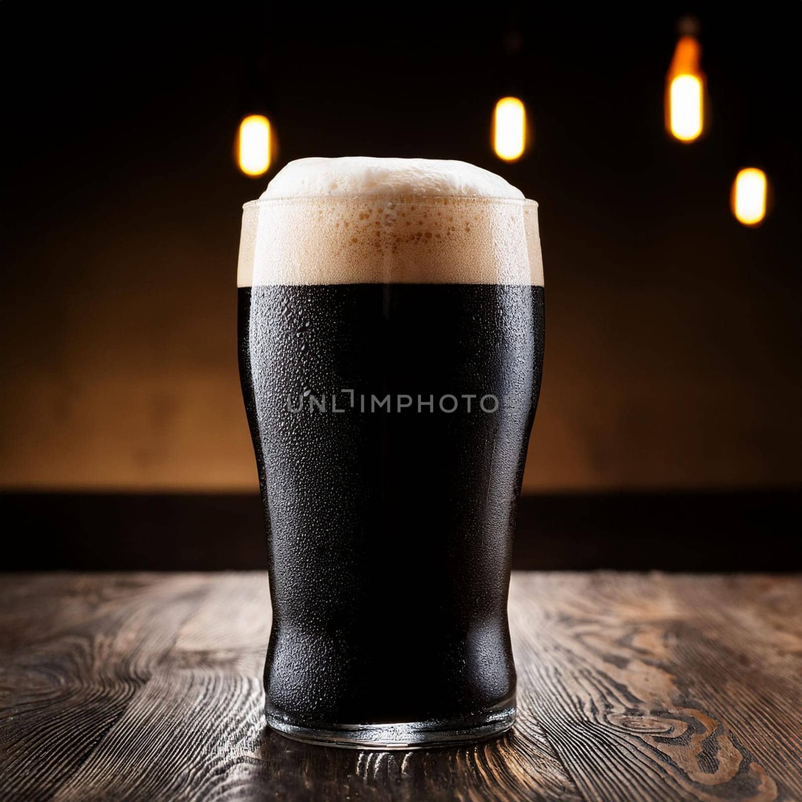 pint of stout beer in a pub, AI generated image