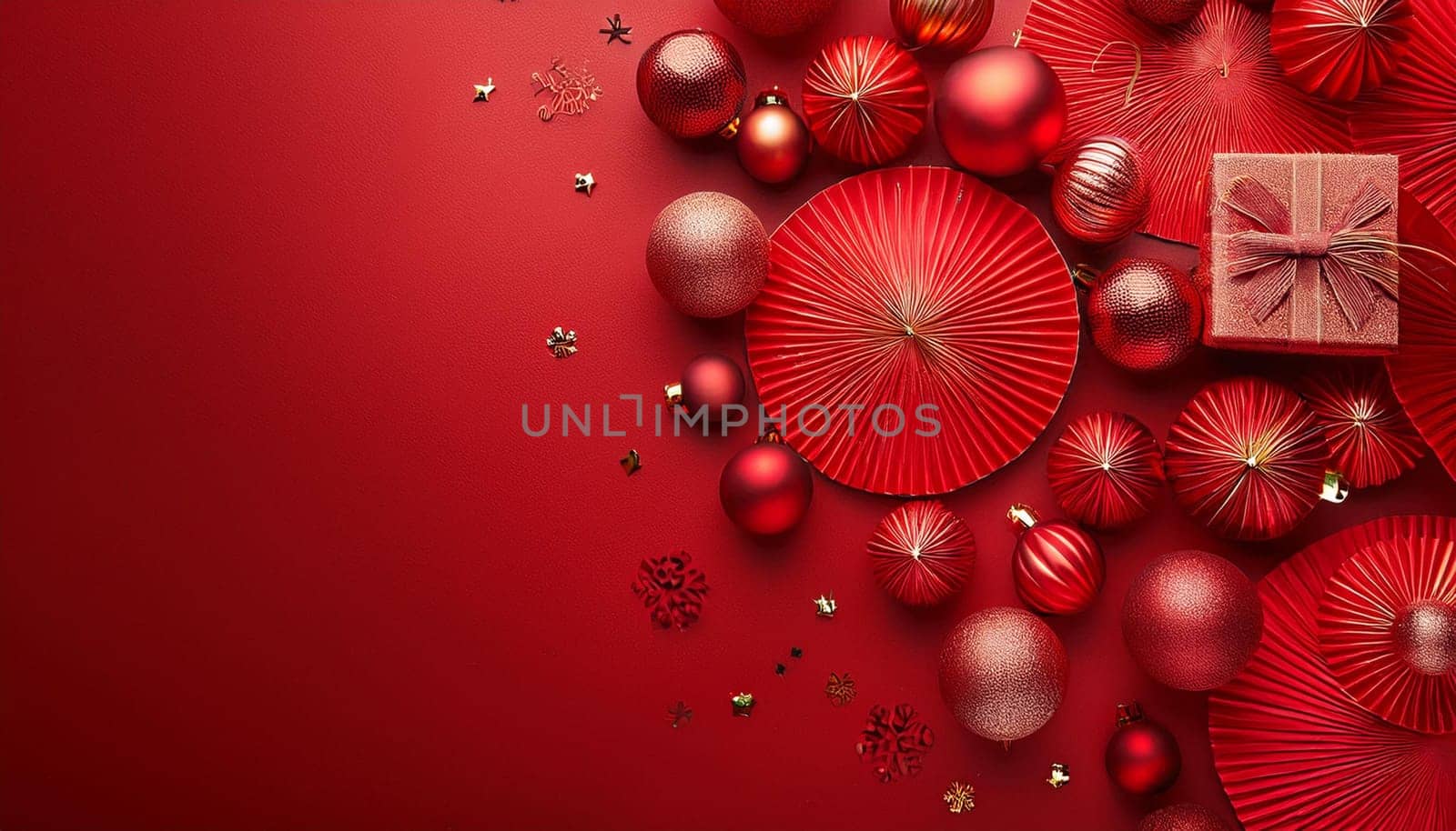 abstract red christmas background with copy space, AI generated image
