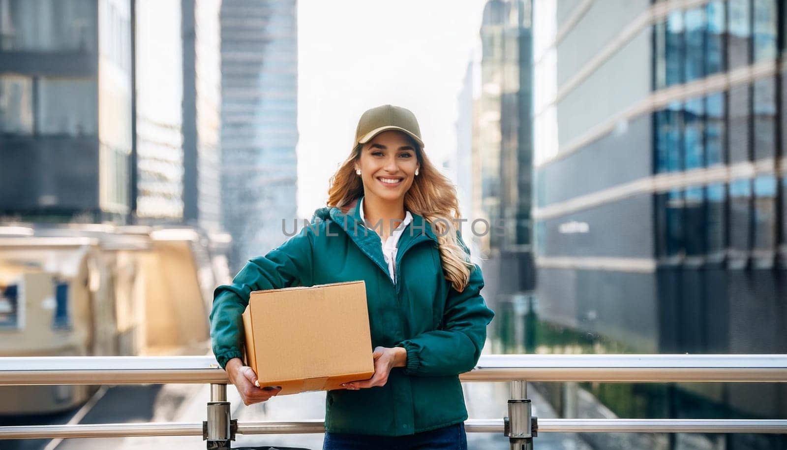 gorgeous young female courier, AI generated image
