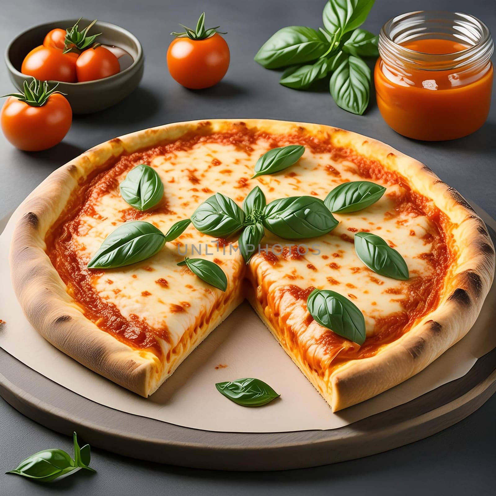 pizza margherita realistic illustration, AI generated image