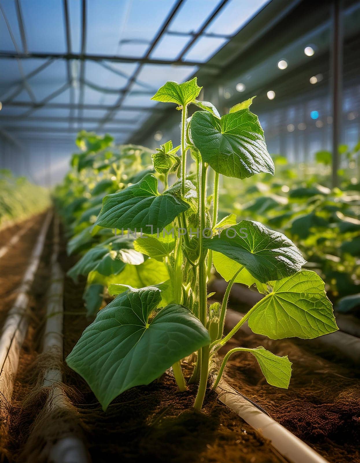 field of cucumber plants, AI generated image