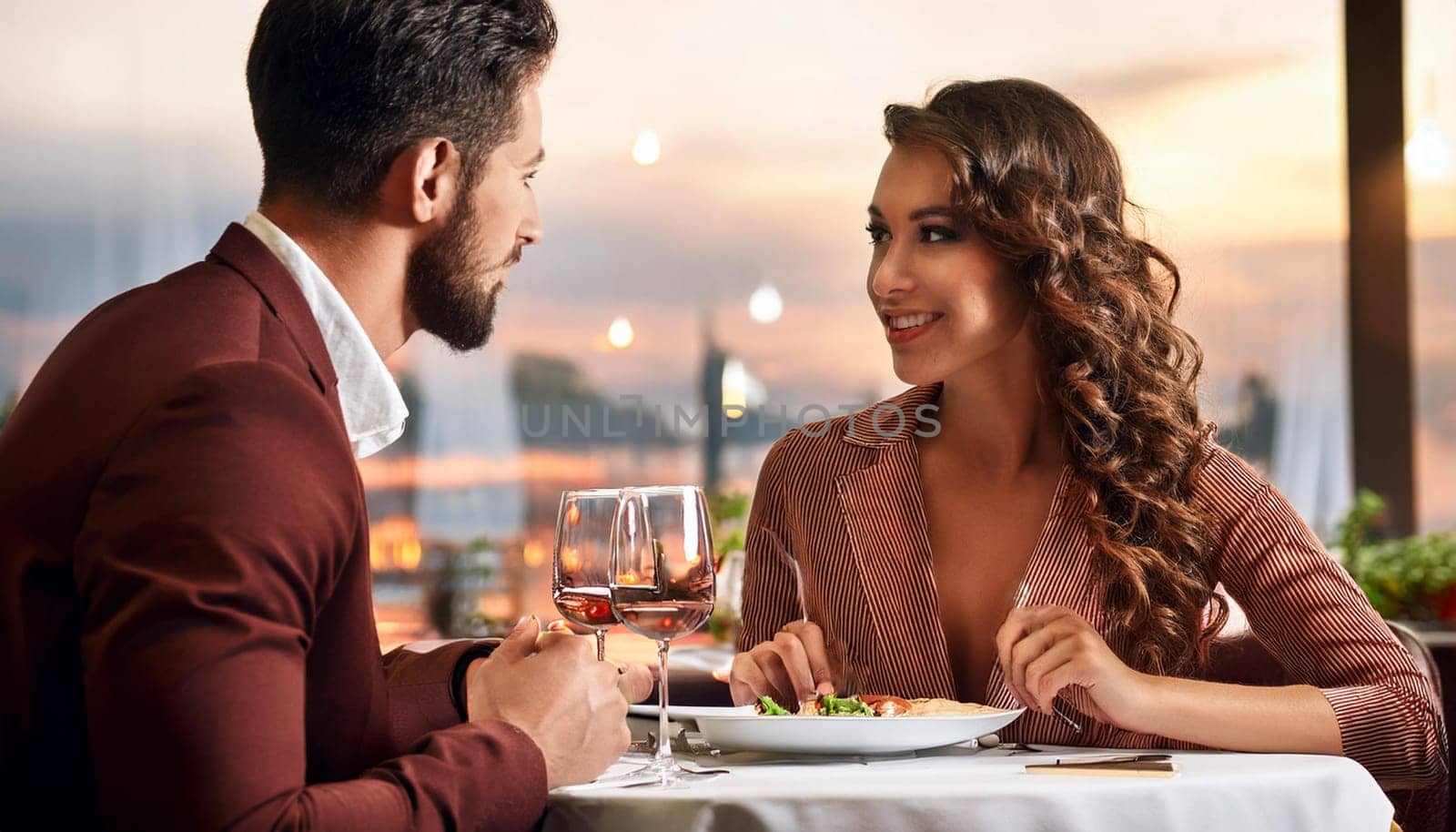 couple dinner date at restaurant, AI generated image