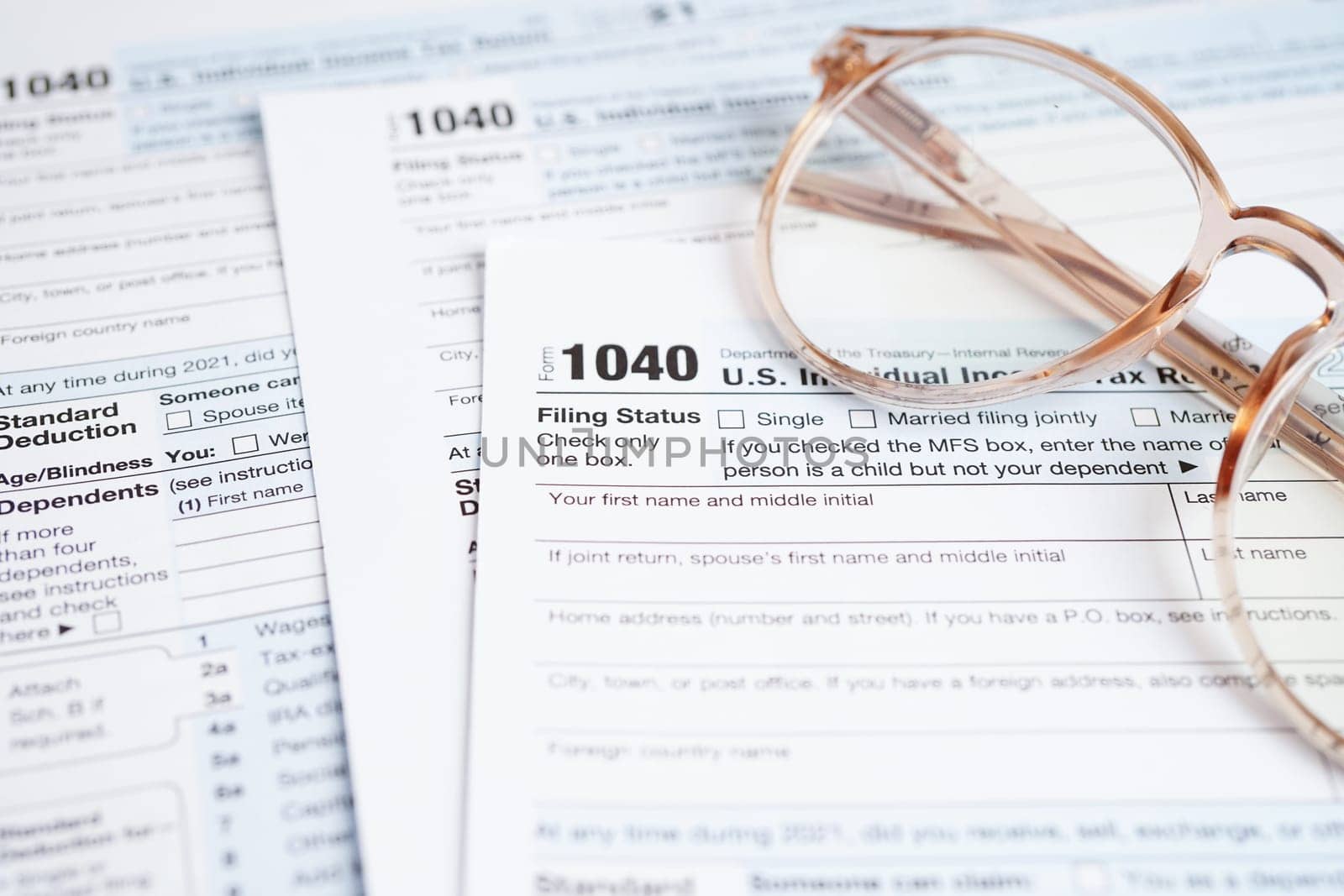 Tax form 1040 U.S. Individual Income Tax Return, business finance concept.