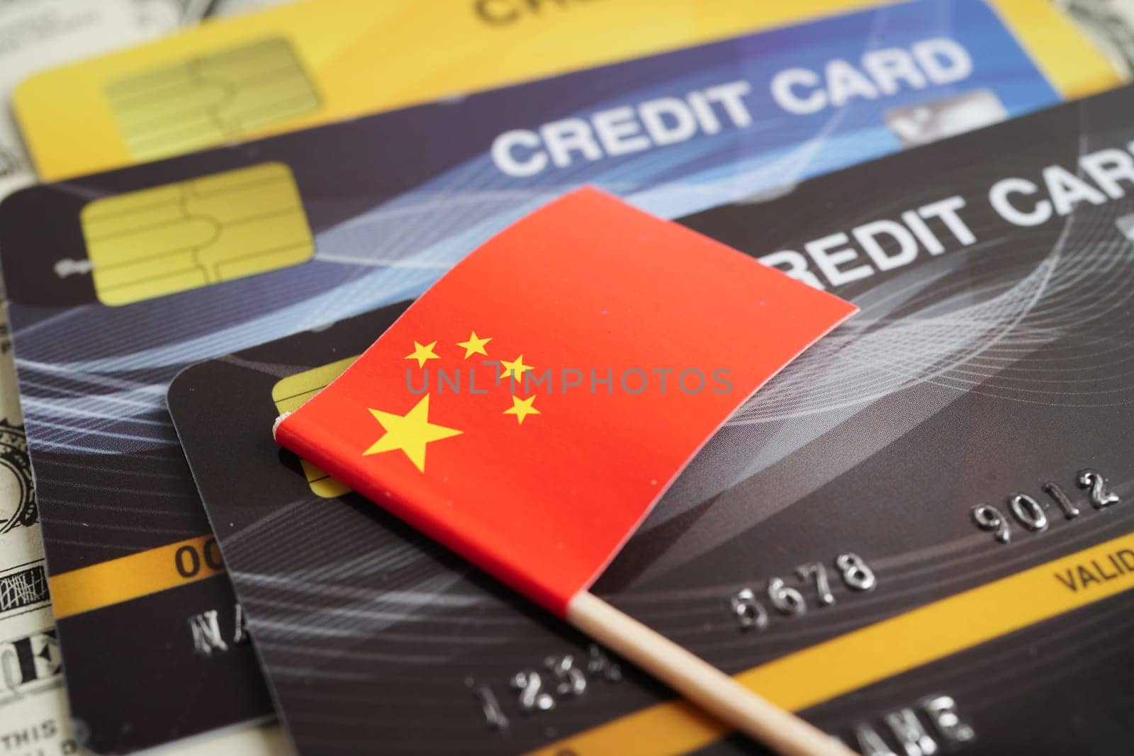 China flag on credit card, finance economy trading shopping online business.