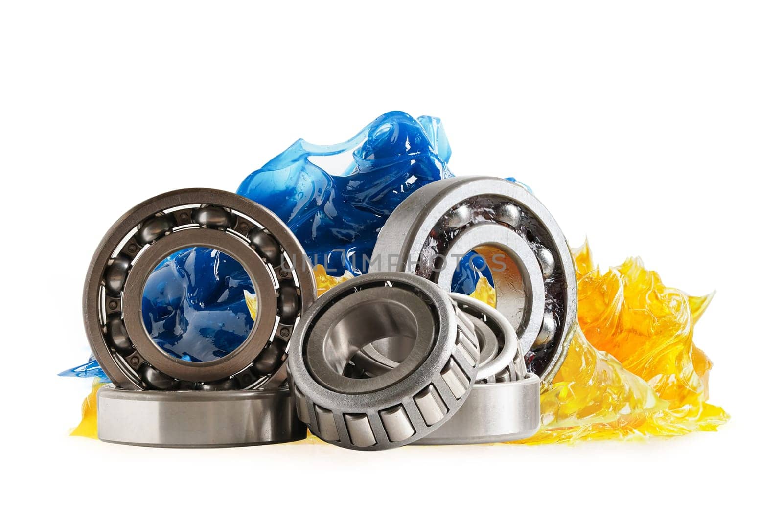 Grease and ball bearing, Blue premium quality synthetic lithium complex grease, high temperatures and machinery lubrication for automotive and industrial.