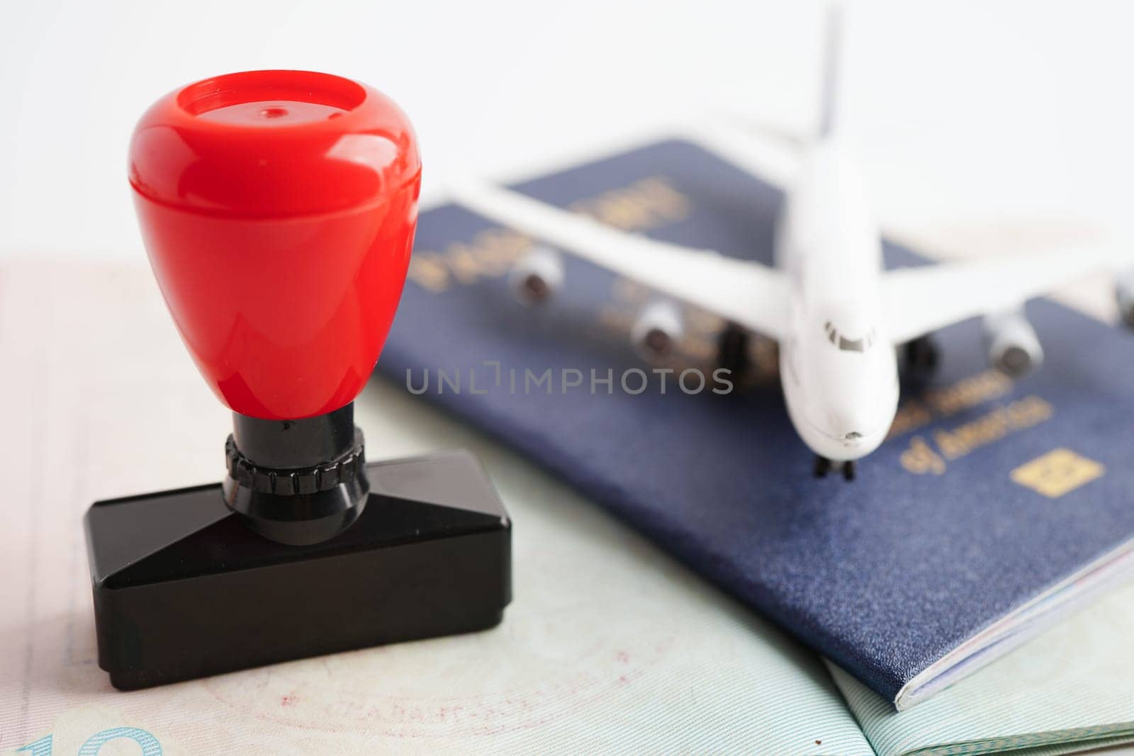 Visa and passport document to immigration at airport in country.