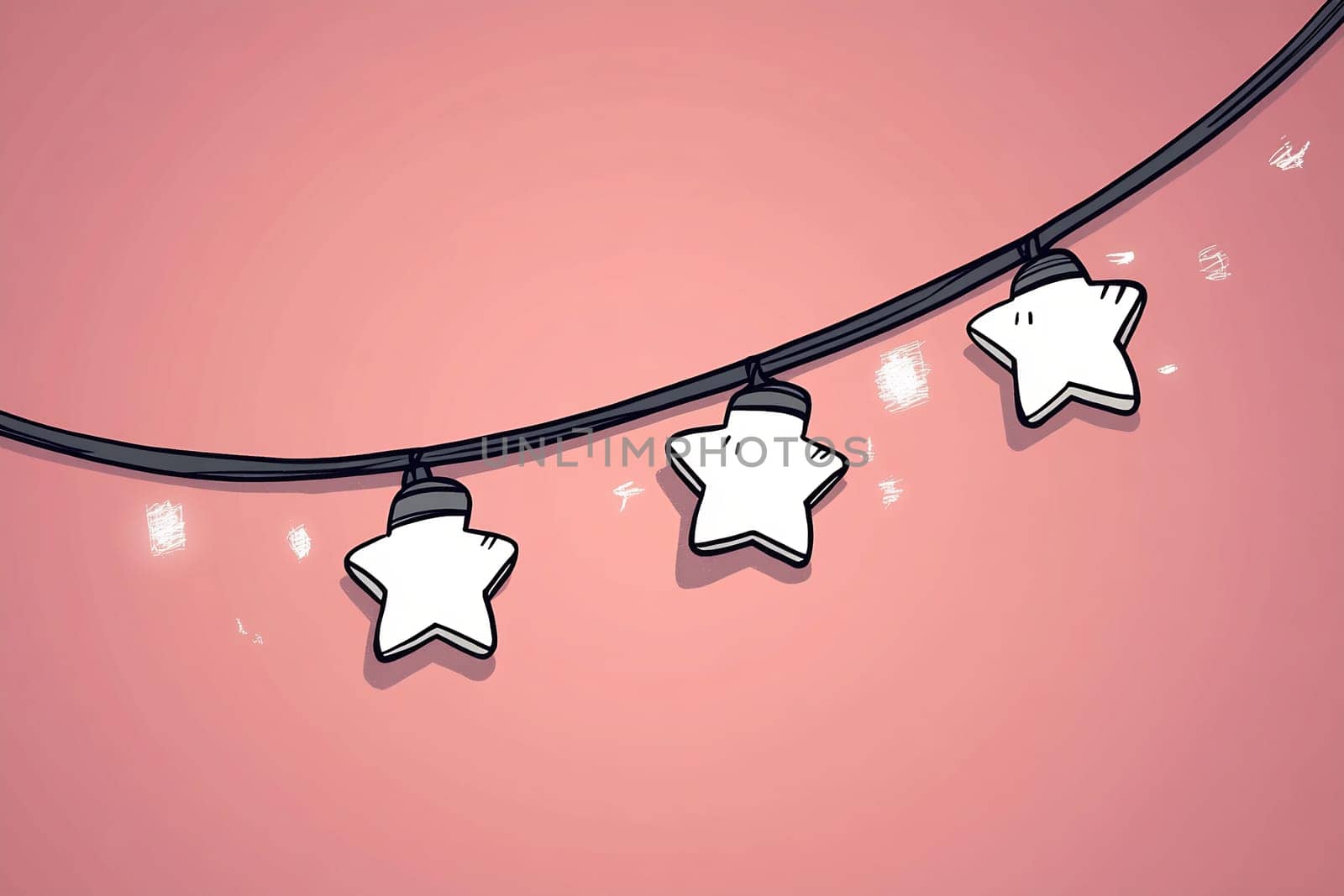 Star-shaped string lights illuminate a soft pink backdrop, creating a warm and inviting atmosphere for a gathering.