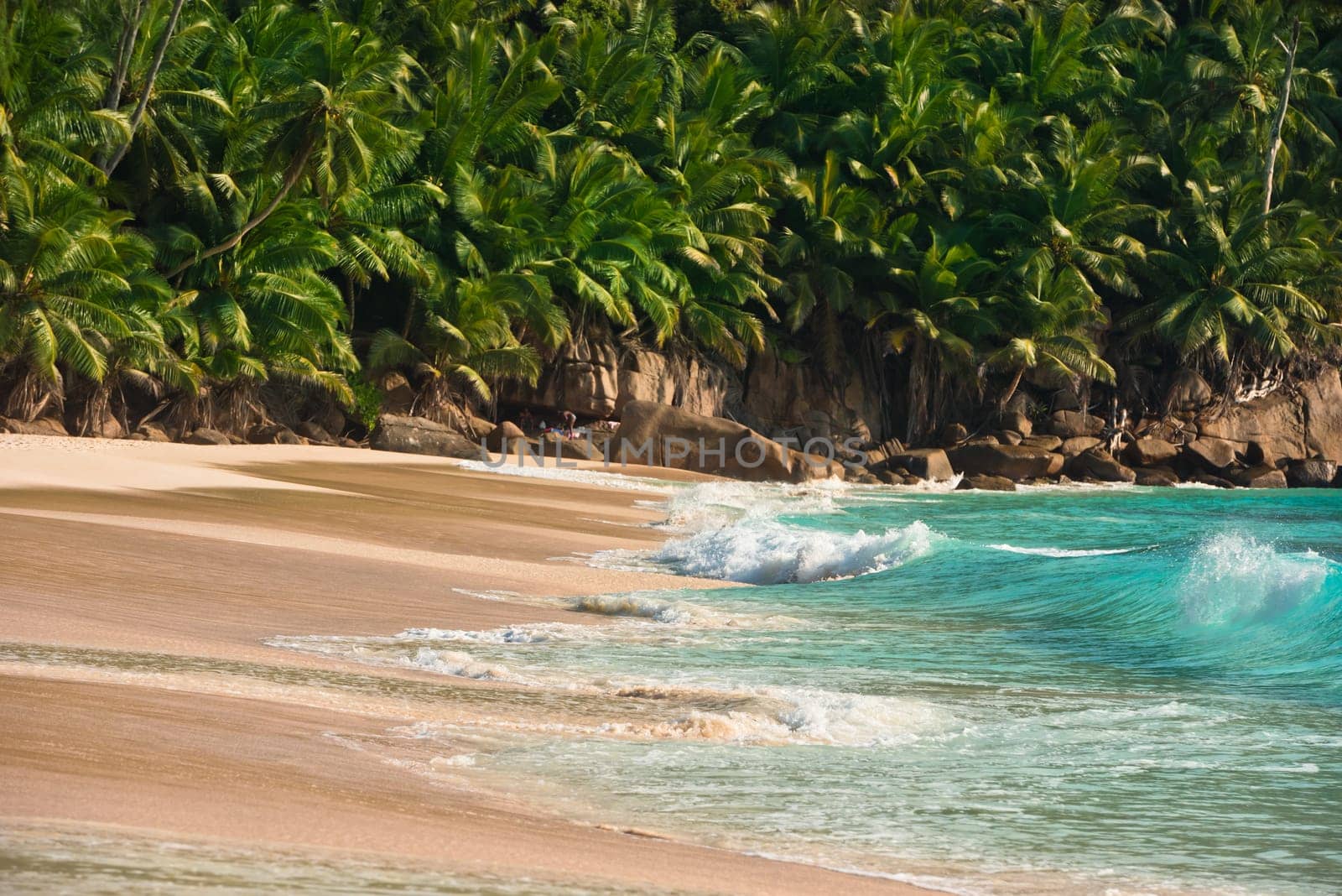 Tropical beach at Mahe island Seychelles in sunny day