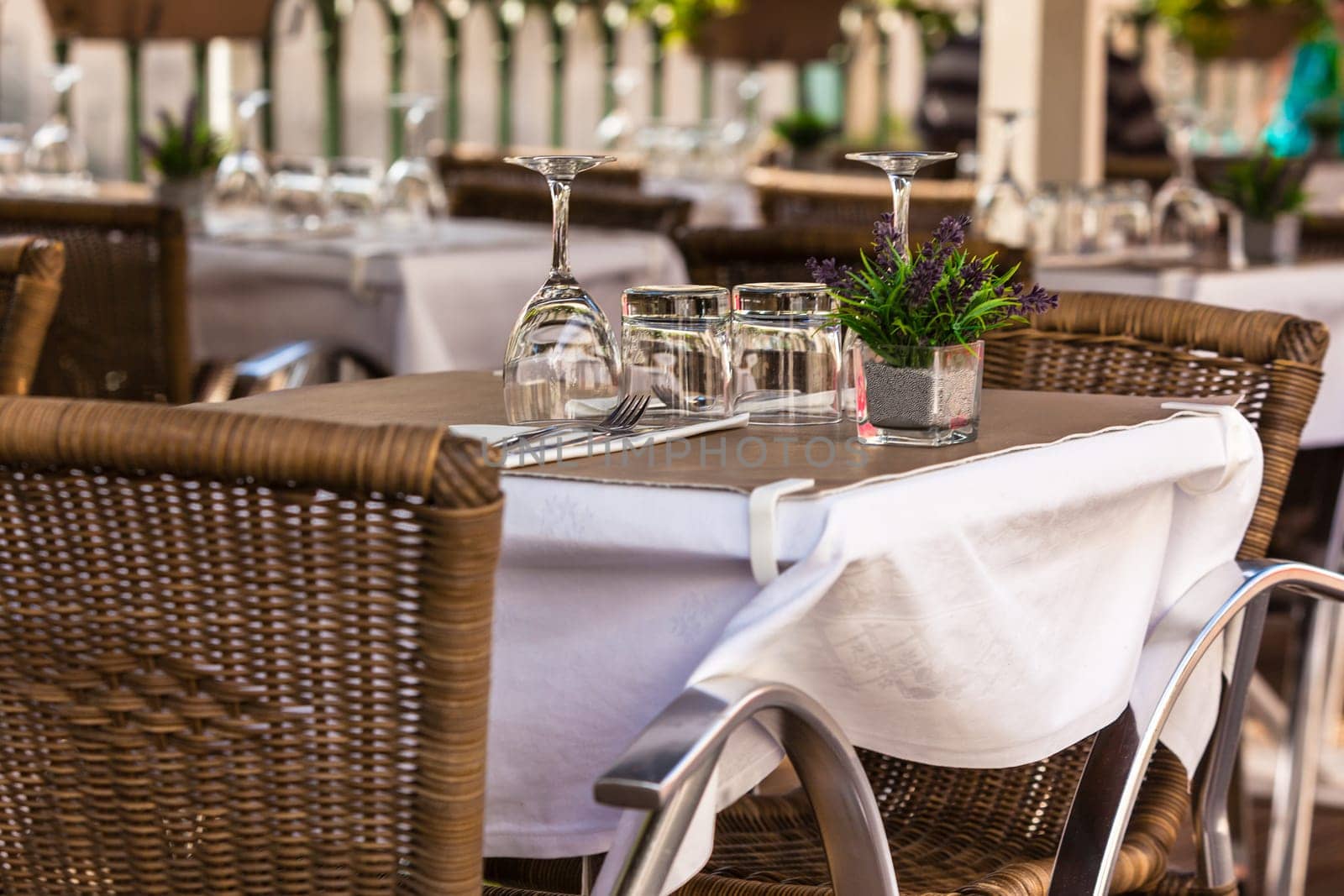 Cozy Restaurant tables ready for service. Small GRIP shot