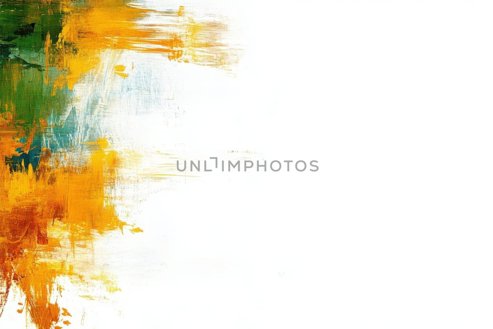 Bold strokes of layered paint in vibrant yellow and green create a striking contrast against the clean white background, showcasing an artistic composition filled with texture and depth.