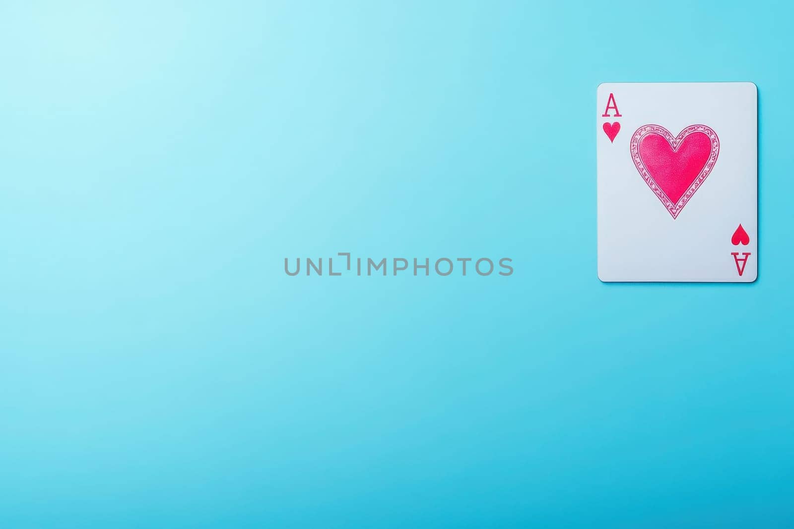 The king of hearts card rests on a solid turquoise background, presenting the vibrant heart design prominently. Its bright colors stand out, creating an eye-catching visual effect.
