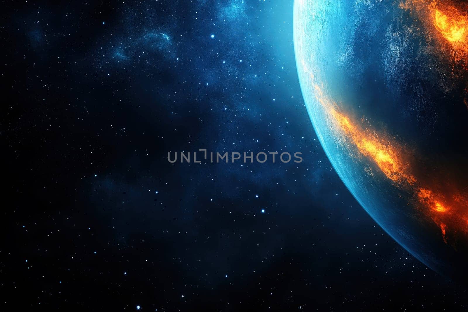 A striking interstellar travel portal glows brightly against the backdrop of a clean solid planet, casting colorful reflections. The serene moment highlights the beauty of cosmic exploration.