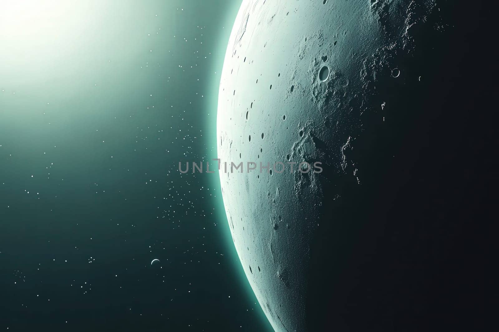 An interstellar travel portal is prominently displayed on a clean, solid celestial surface, emitting a luminous glow. This captivating sight occurs in the vastness of deep space.