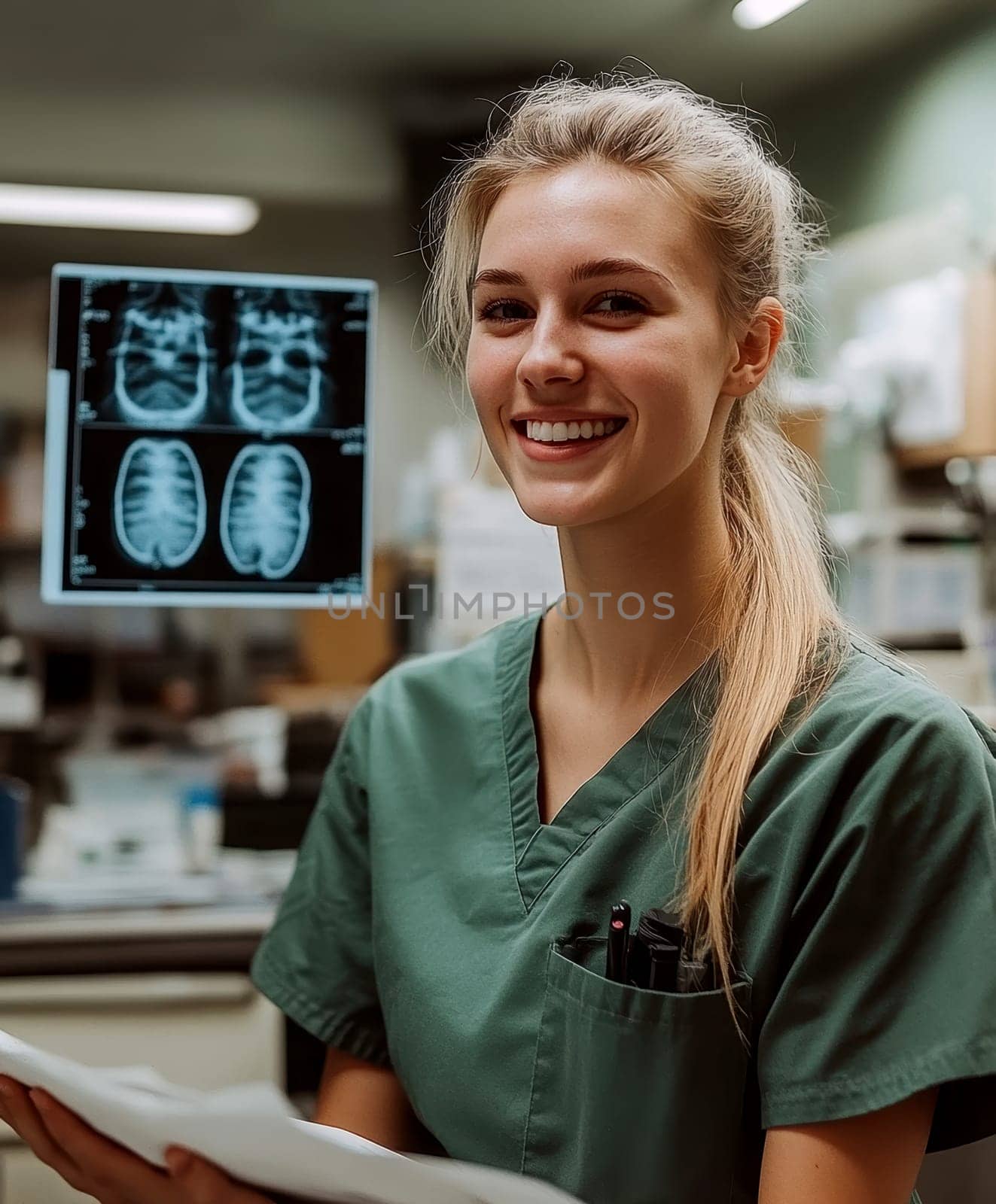 Radiographer at work. AI generative.