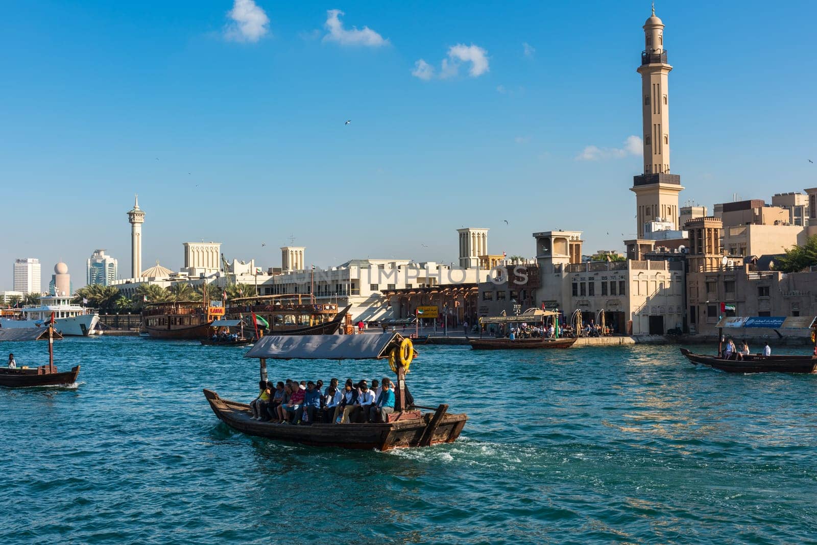 UAE, DUBAI - DECEMBER 27: traditional arabic boats at Dubai creek on December 27, 2014