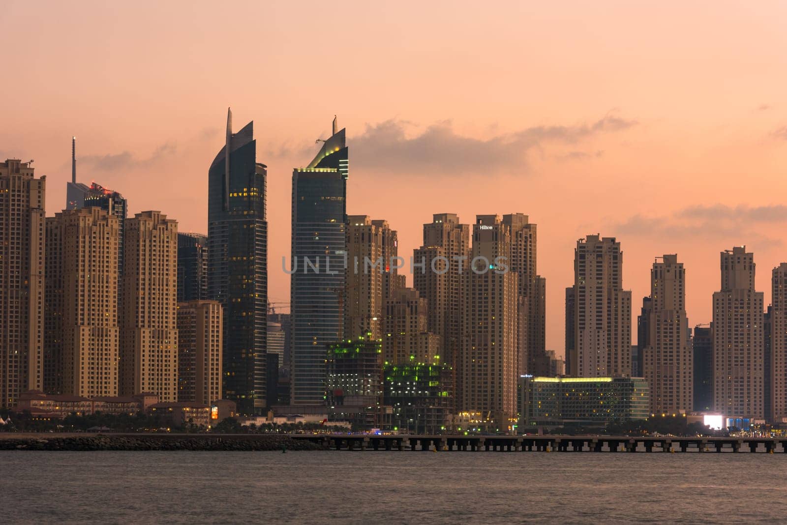 UAE, DUBAI - DECEMBER 28: Evening cityscape of Dubai city, United Arab Emirates on December 28, 2014