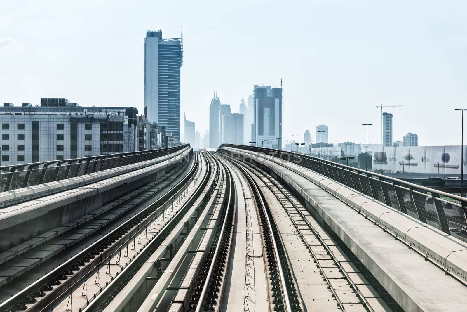 UAE, DUBAI - DECEMBER 31: view on subway road on downtown city Dubai. United Arab Emirates on December 31, 2014
