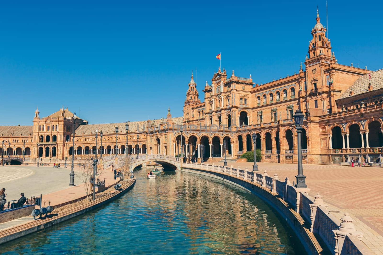 SPAIN, SEVILLE - FEBRUARY 09: View of Beautiful Plaza de Espana, Seville, Spain on February 09, 2013