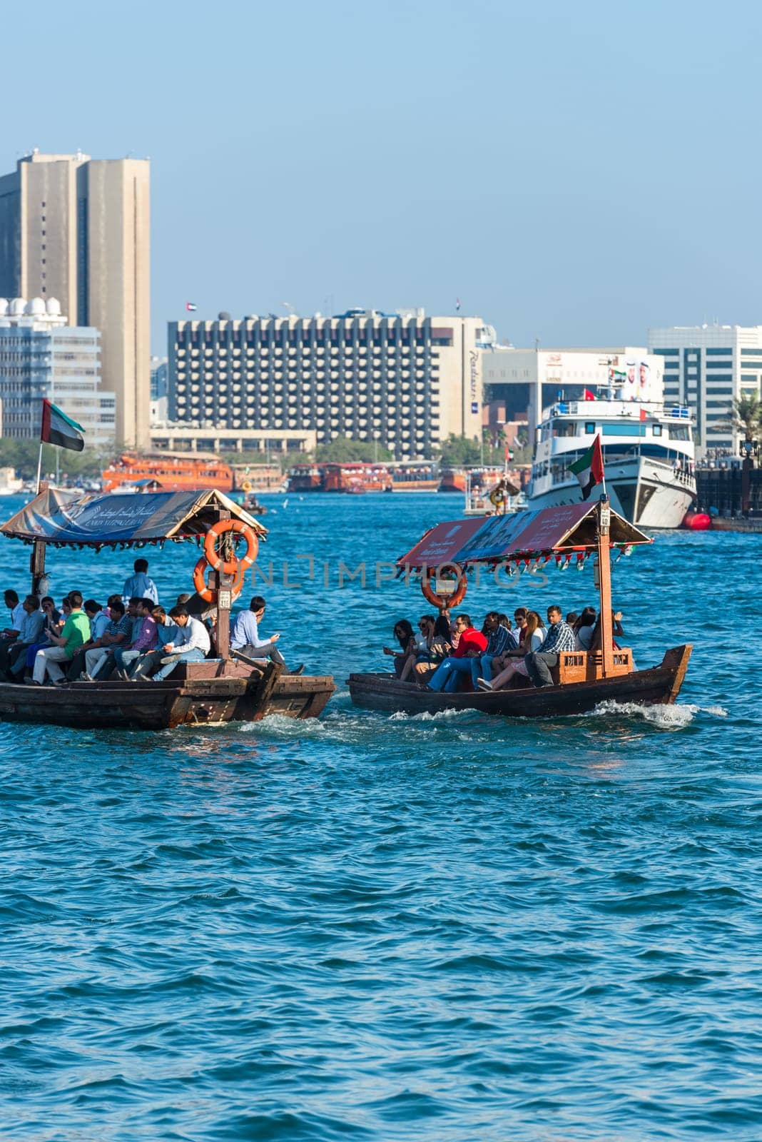 UAE, DUBAI - DECEMBER 27: traditional arabic boats at Dubai creek on December 27, 2014