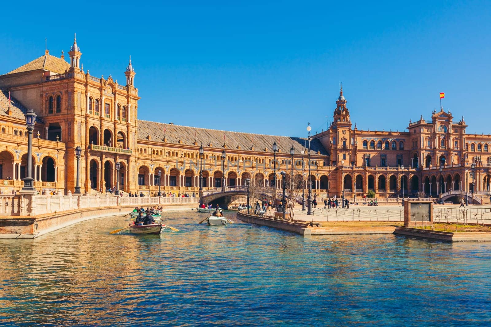 SPAIN, SEVILLE - FEBRUARY 09: View of Beautiful Plaza de Espana, Seville, Spain on February 09, 2013