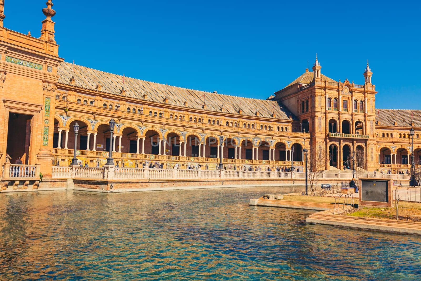 SPAIN, SEVILLE - FEBRUARY 09: View of Beautiful Plaza de Espana, Seville, Spain on February 09, 2013