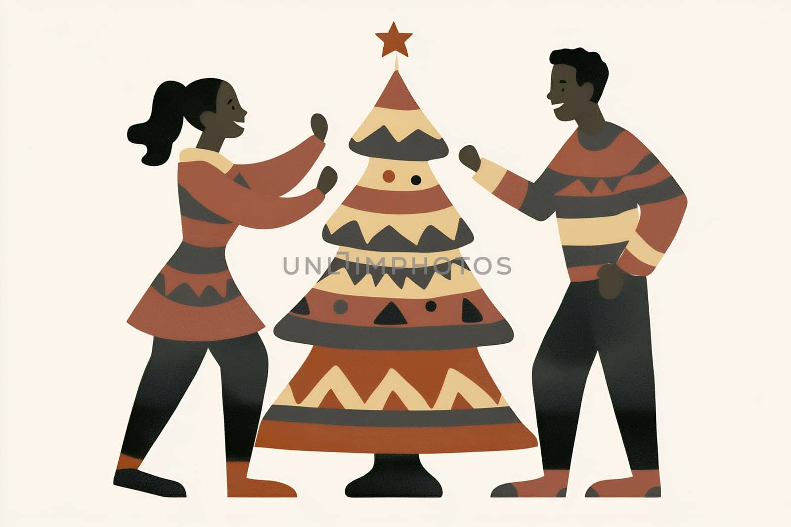 Two individuals joyfully decorate a vibrant Christmas tree, immersing themselves in holiday spirit and togetherness.