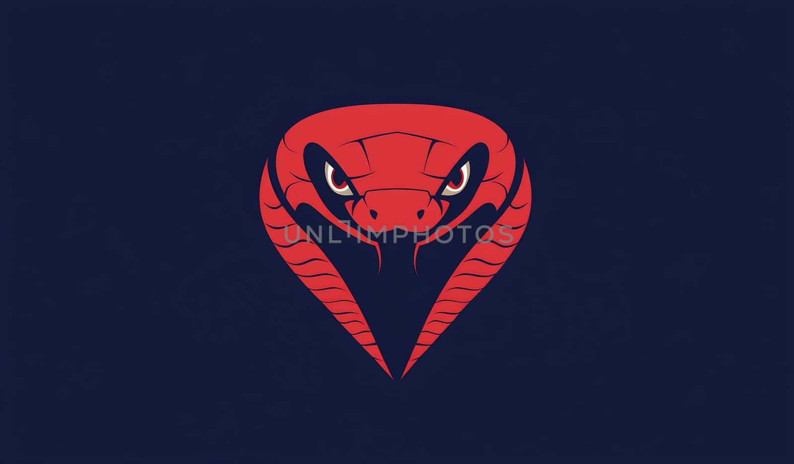 This vivid design features a red cobra poised with its hood raised, highlighting its alert and intimidating expression against a deep blue backdrop.