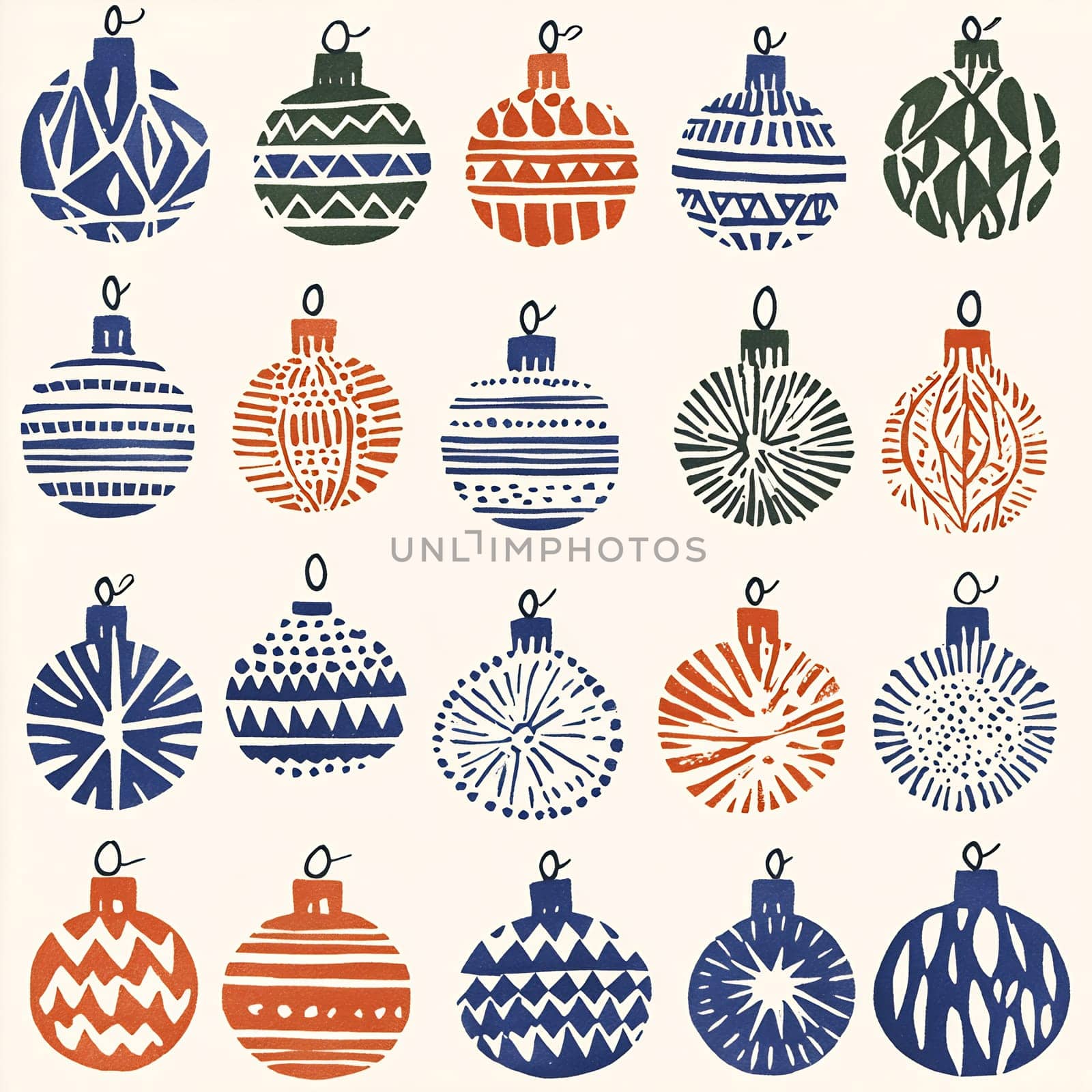 A collection of decorative ornaments features colorful patterns and diverse shapes, ideal for holiday celebrations and seasonal decor.