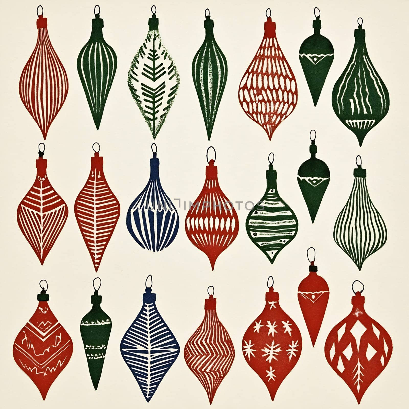 Decorative Christmas ornaments in red, green, and blue hues hang elegantly, capturing the festive essence of the holiday season.