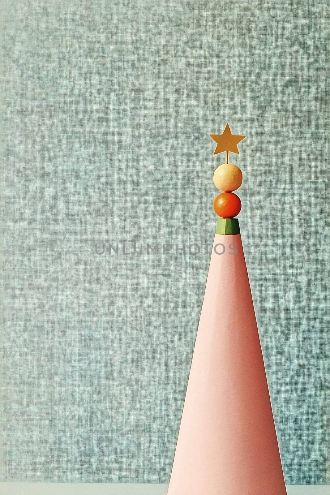 A playful holiday decoration is showcased with a cone-shaped base topped with a star, enhancing the festive atmosphere.