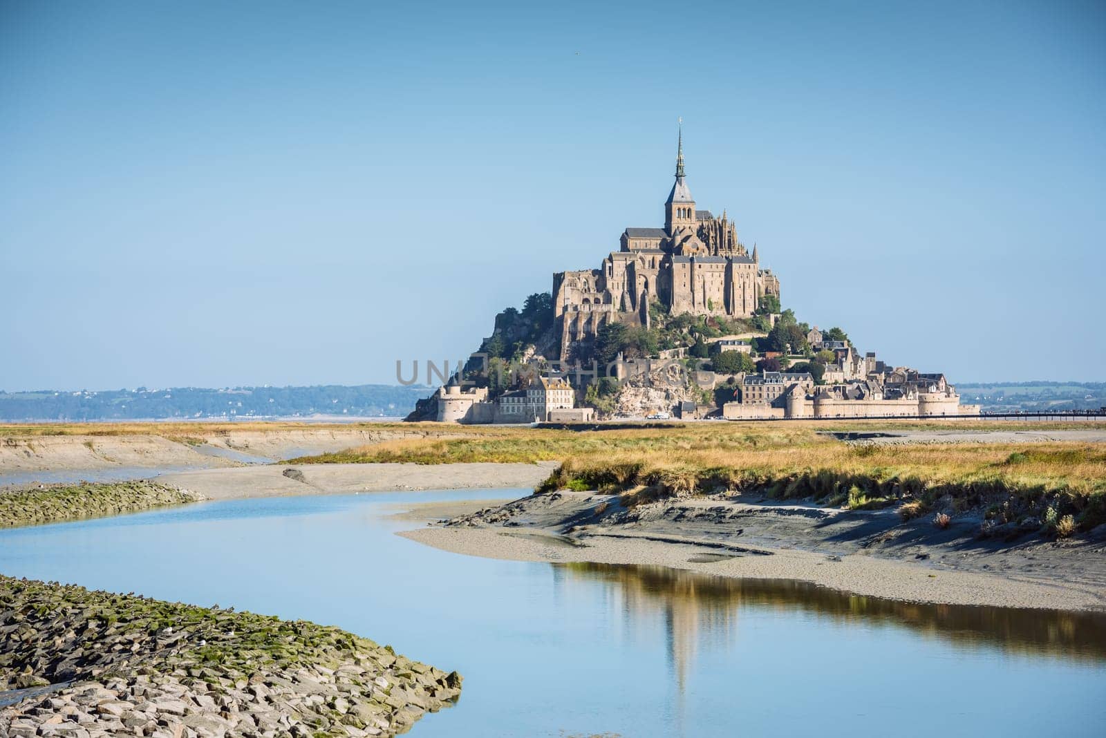 Mont Saint Michel monastery abbey on the island in Normandy, Northern France