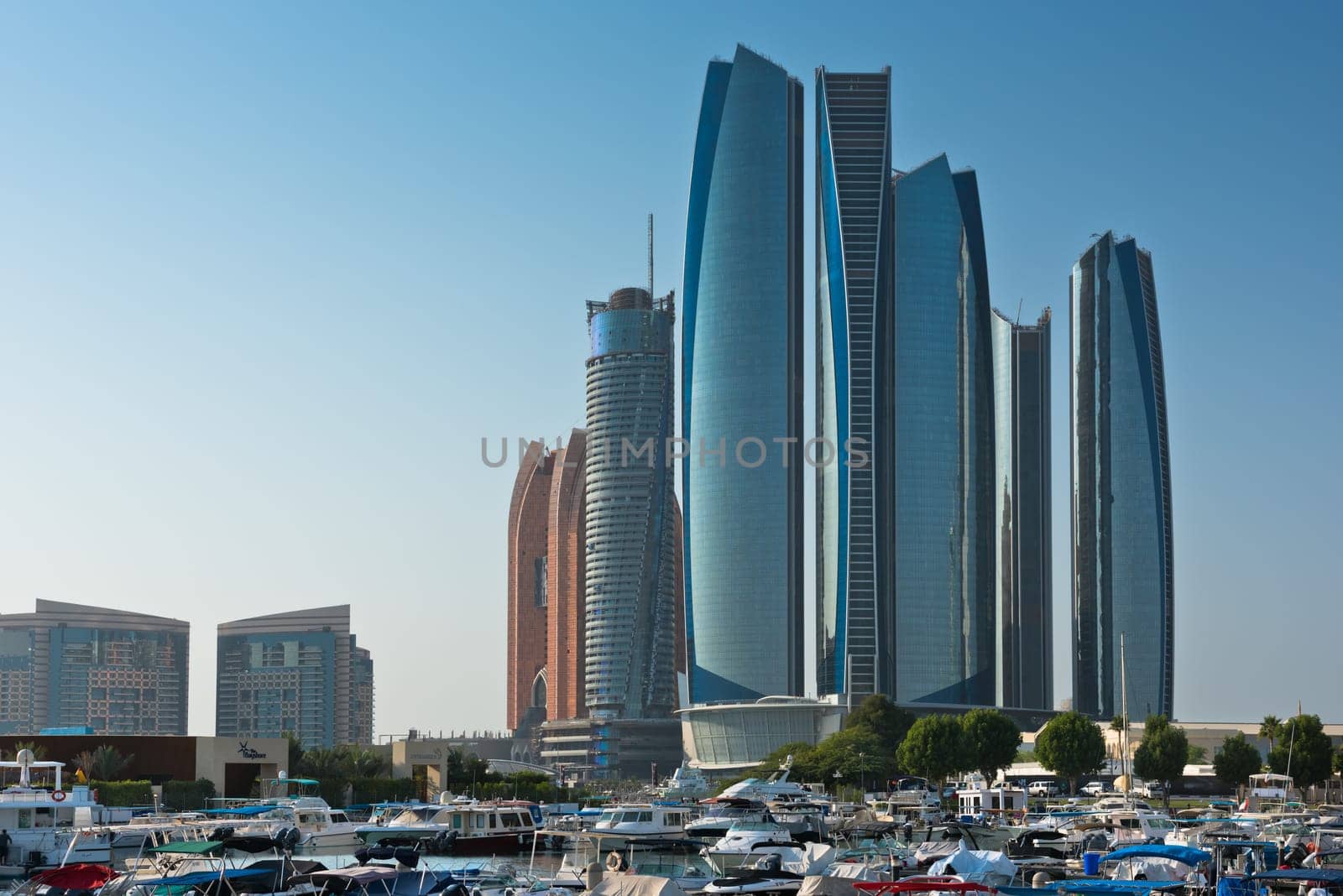 UAE, ABU DHABI - DECEMBER 22: View of Al Bateen Wharf and the Etihad towers in Abu Dhabi, United Arab Emirates on December 22, 2014
