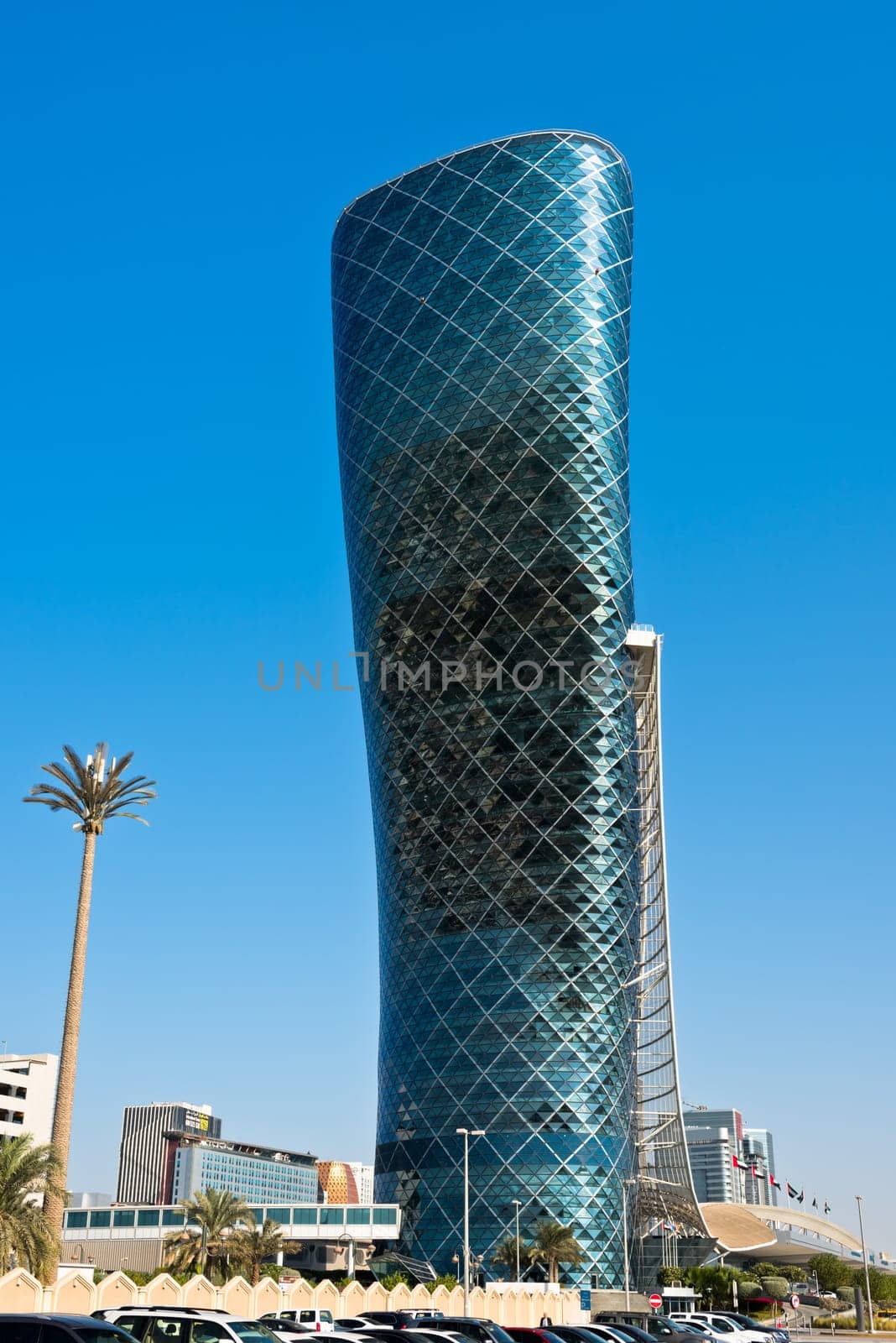ABU DHABI, UAE - DECEMBER 22: View of The Capital Gate tower in Abu Dhabi on December 22, 2014. United Arab Emirates