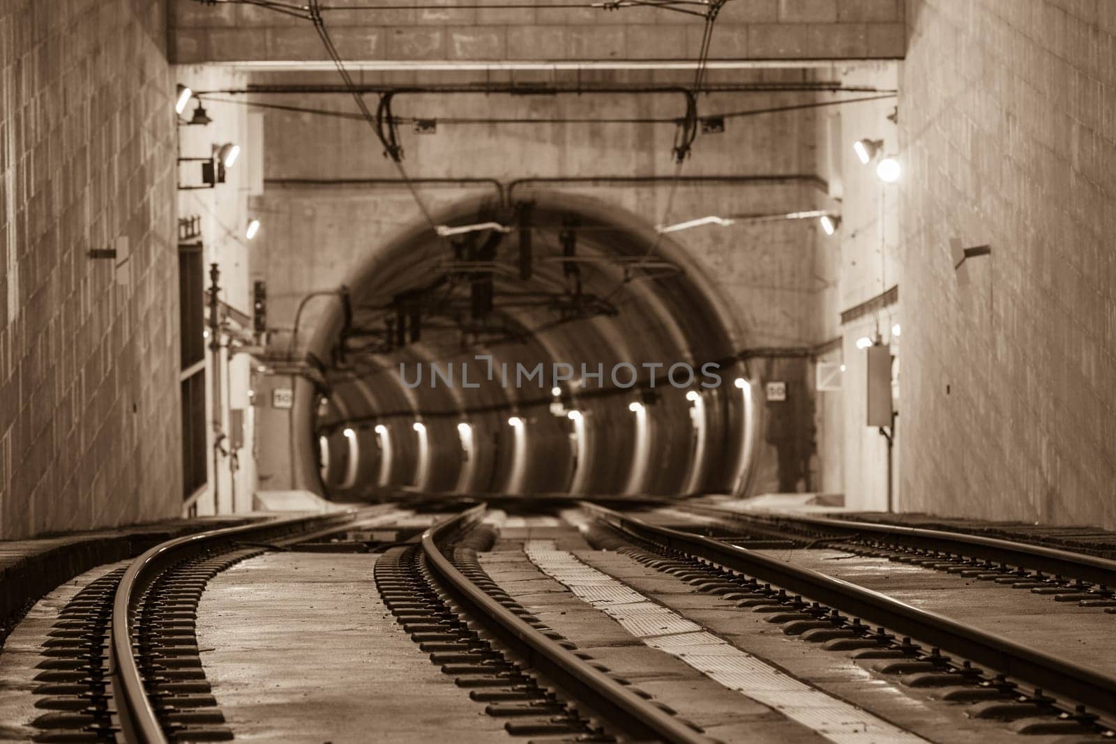 Metro Train Tunnel Entrance on the Bridge of Dom Luiz in Porto. Horizontal shot