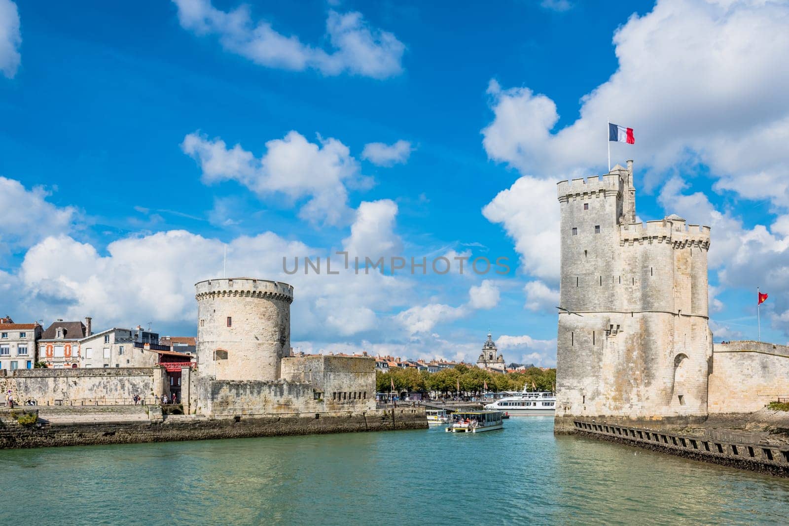 Old Harbour towers of ancient fortress of La Rochelle France