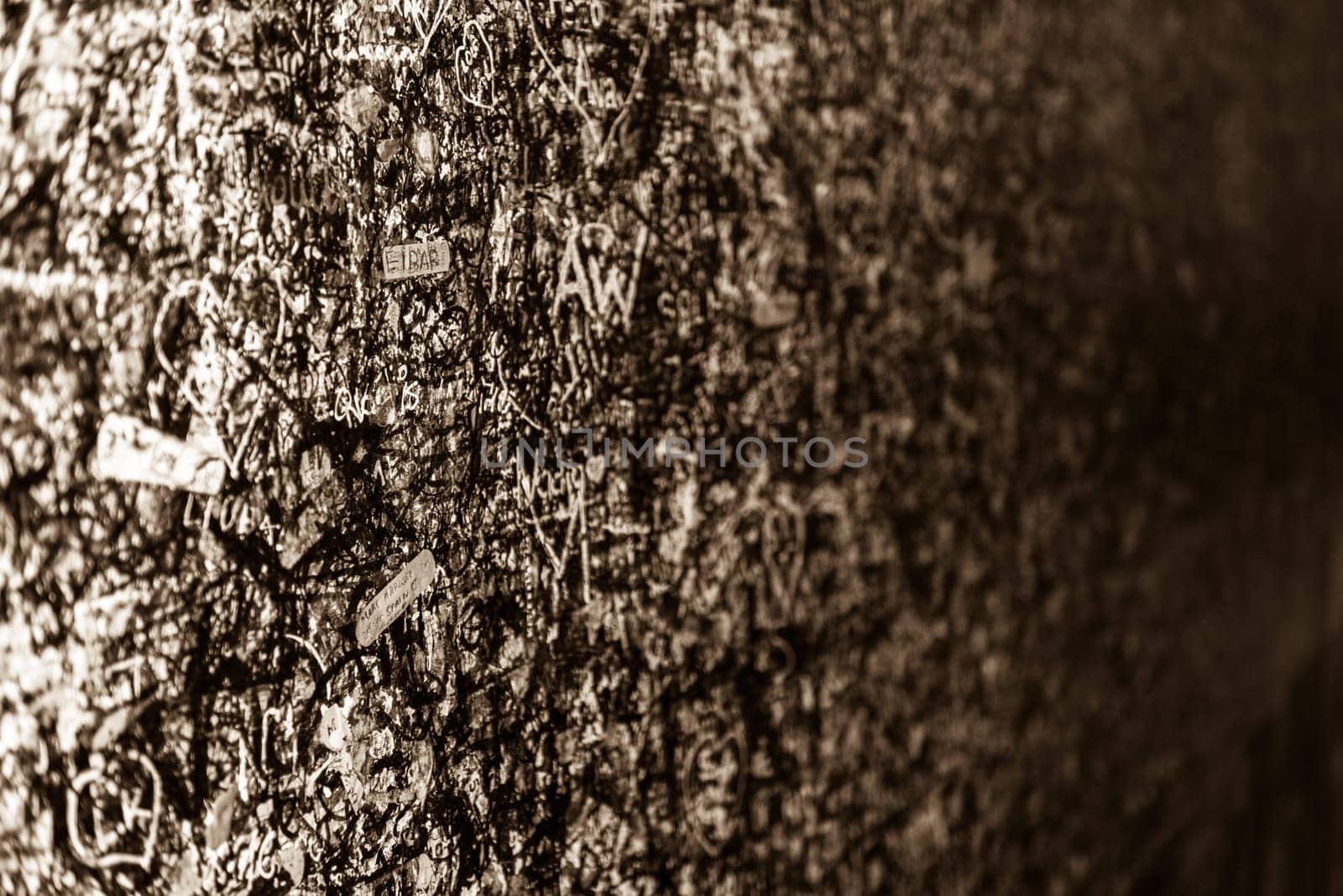The wall full of messages from lovers in Juliet house, Verona, Italy.