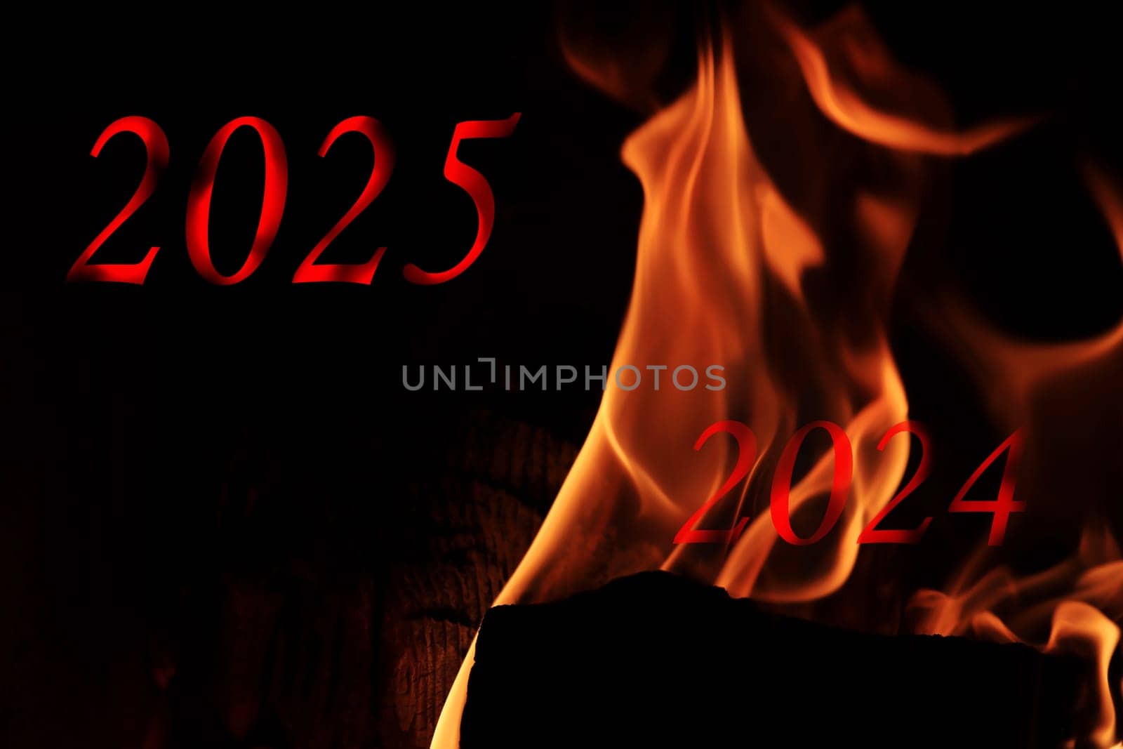 Turn of the year from 2024 to 2025 in the fire in the oven. The old year burns away, the new one begins