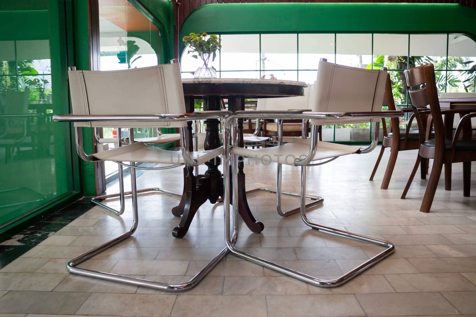 Beautiful coffee shop or cafe restaurant interior retro decoration, stock photo