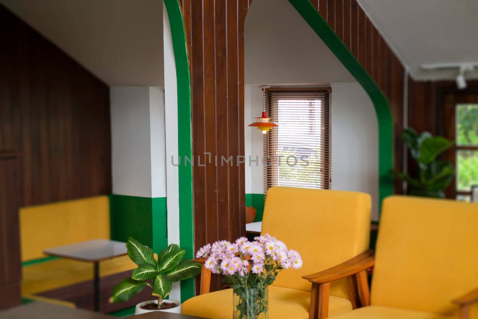 Beautiful coffee shop or cafe restaurant interior retro decoration, stock photo
