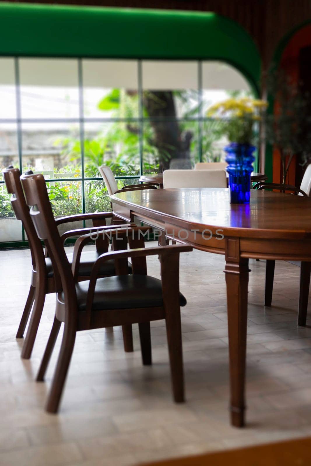 Beautiful coffee shop or cafe restaurant interior retro decoration, stock photo