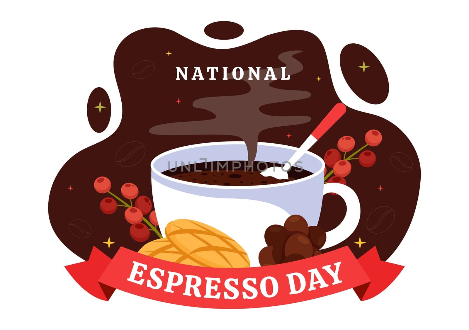 National Espresso Day Celebration Vector Illustration on November 23 Featuring a Coffee Cup and Beans in a Flat Style Cartoon Background
