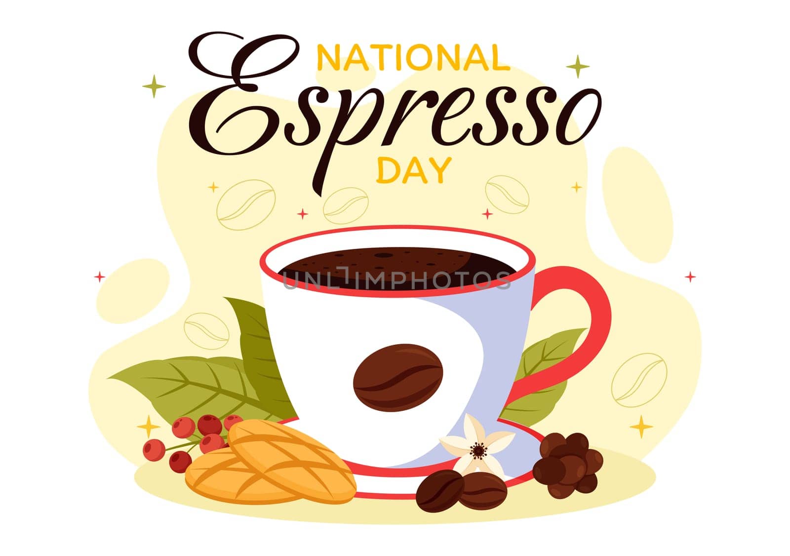 National Espresso Day Celebration Vector Illustration on November 23 Featuring a Coffee Cup and Beans in a Flat Style Cartoon Background