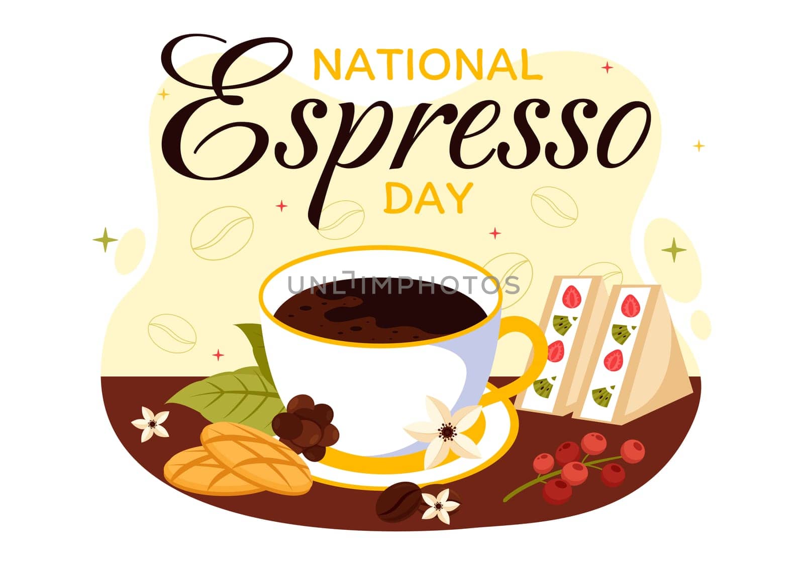 National Espresso Day Celebration Vector Illustration on November 23 Featuring a Coffee Cup and Beans in a Flat Style Cartoon Background